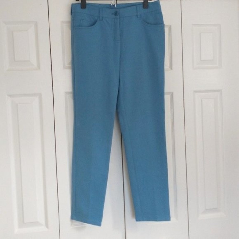Akris Magda Blue Mid Rise Slim Fit Silk Cotton Stretch Pants Size 4
